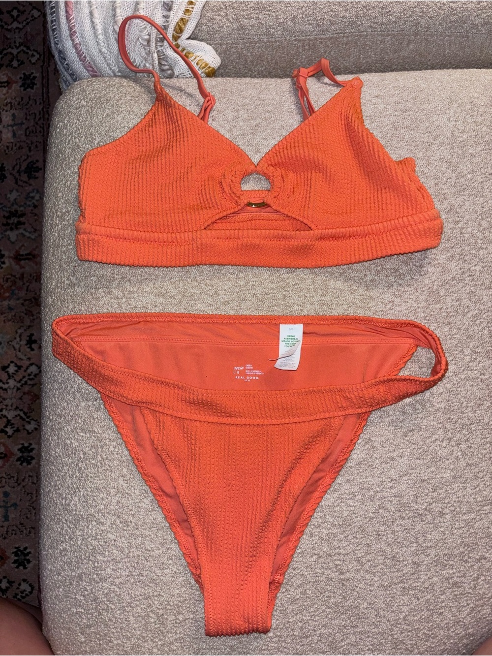 aerie Orange Ribbed Cutout Bikini Set